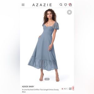 A-Line Chiffon Tea-Length Dress Dusty Blue